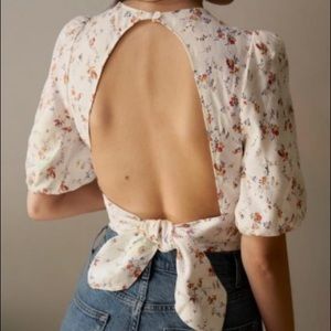 FLORAL-PRINT PUFF-SLEEVE LINEN TOP • REFORMATION